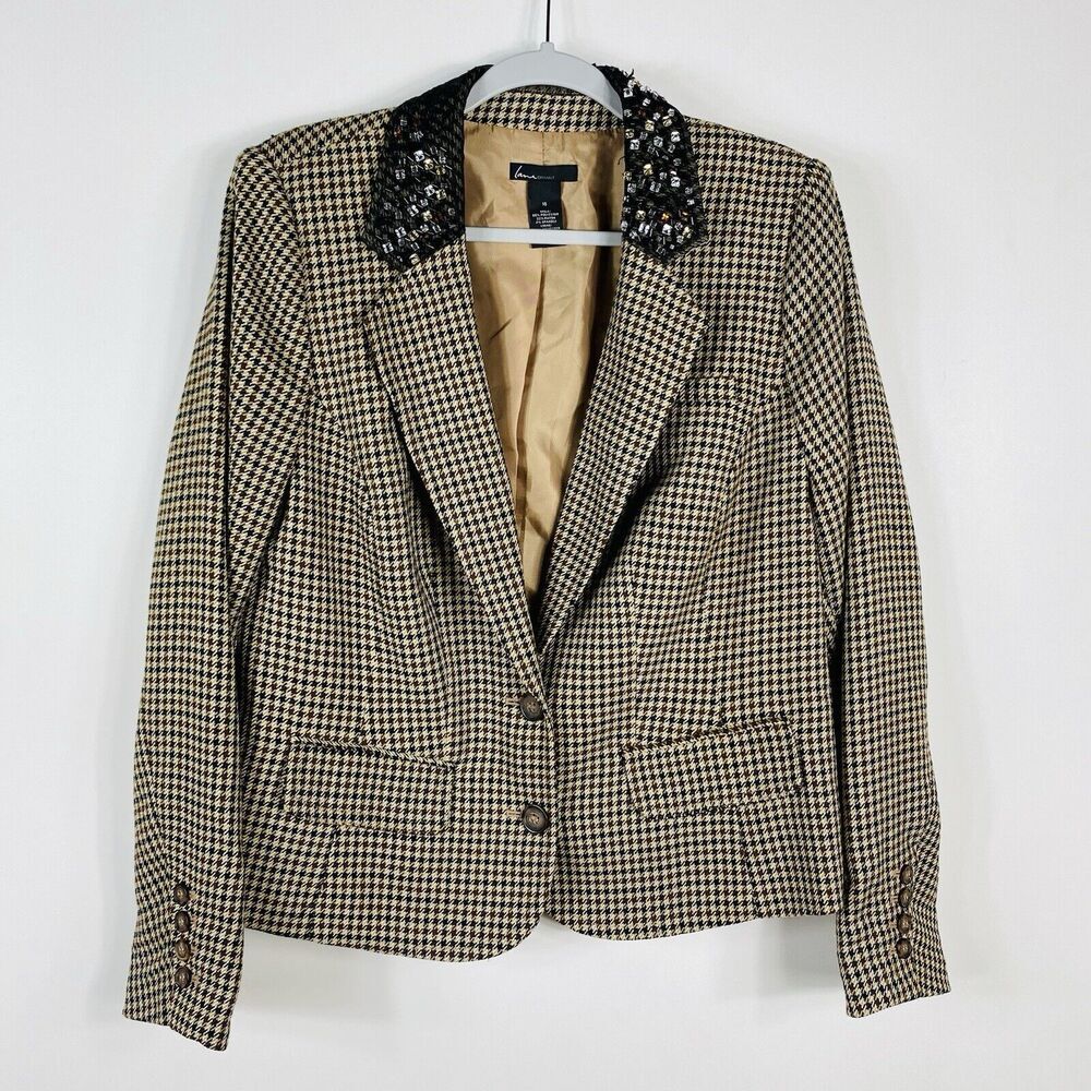 Lane Bryant Plus Size 16 Houndstooth Embellished Collar Two-Button Blazer Jacket